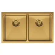 Fienza Hana Double Bowl Undermount Kitchen Sink 27 Litre PVD Rugged Brass 68403R