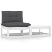 2 Piece Garden Lounge Set with Cushions White Solid Pinewood vidaXL
