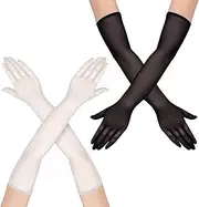 [HESUSUSI] Tulle Gloves Black Long Wedding Bridal Gloves Women's Opera Long Gloves Opera Party Gloves Mesh Black Nylon Gloves Long Evening Gloves for Wedding Bridal Opera Party