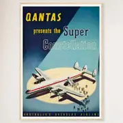Galrie Australian Vintage Airline Poster - Classic Aviation Art Print for Home Decor, Wood Frame, A3 30 x 42cm (12 x 16inch)