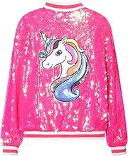 [WELAKEN] Unicorn Sequin Jacket for Girls Kids Toddler Sparkle Zipper Bomber Jacket with Pockets