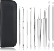 Pimple Popper Tool Kit, 9 PCS Blackhead Remover Tools with Tweezers, 16-Heads Professional Acne Zit Pimple Popper Extraction Tools, Whitehead Comedone Extractor Kit for Facial Nose