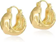 [ALEXCRAFT] 925 Sterling Silver Earrings Hammered Small Chunky Hoop Earrings for Women Hypoallergenic Texture Thick Hoop Earrings Wide Hoop Earrings