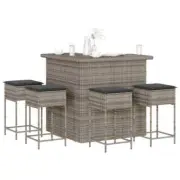 5 Piece Garden Bar Set with Cushions Grey Poly Rattan AU Stock Outdoor Liv