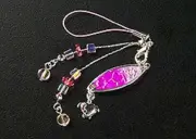 Cell Phone Charm Strap Pink Enamel Surf Board Crystal Bead Silver Sea Turtle