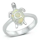 Turtle Ring Genuine Sterling Silver 925 White Lab Opal Face Height 15 mm Size 10