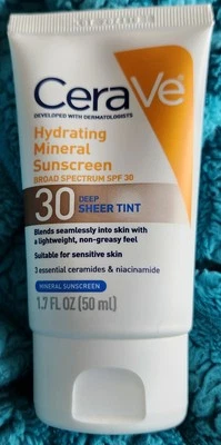 CeraVe Hydrating Mineral Sunscreen, 30 Deep Sheer Tint, 1.7fl oz., UNOPENED