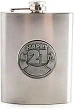 MDI Australia TF-ZEF_21 21st Engravable Metal Flask Engravable Hip Flask, Stainless Steel