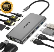 USB-C Hub Triple Display Docking Station Dual Monitor Adapter 2 HDMI VGA 100W PD