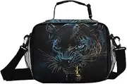 Cheetah Portrait Black Insulated Lunch Box for Women Men - Ideal for Work, Picnics - Includes Adjustable Shoulder Strap