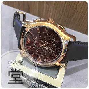 Emporio Armani 亞曼尼 羅馬假期 計時 三眼（AR1701）玫瑰金錶殼 咖啡皮帶