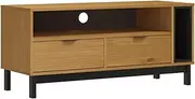 [vidaXL] TV Cabinet FLAM - Solid Pine Wood with Oak Finish, Living Room Decorative Media Unit with Spacious Storage (110x40x50 cm) - Brown