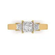 14K Yellow Gold Three-Stone Promise Ring, 1.11 ct Princess Cut Simulated Diamond