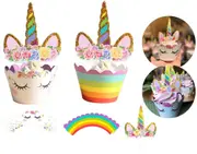 24Pcs Unicorn Cupcake Toppers Wrappers Birthday Party Cake Bunting Lolly