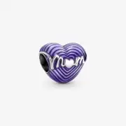 Authentic Pandora 791160C01 Purple Radiating Love Mom Heart Charm