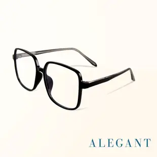 ALEGANT街頭潮流爵士黑TR90輕量方框透視鏡腳設計UV400濾藍光眼鏡