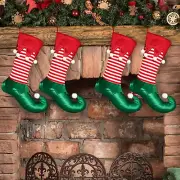 Christmas Stocking Kids Santa Furry Red And Green Striped Stocking Christmas