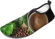 [BTCOWZRV] Water Shoes for Women Men Coffee and Green Leaves Water Sports Shoes Slip-on Breathable Lightweight Athletic Aqua Sock