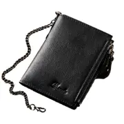 Trendy Short Wallet Blocking Slim PU Credit Card Holder with Anti Theft Chain Gifts for Men Women Black