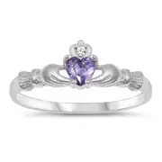 Claddagh Baby Ring Genuine Sterling Silver 925 Amethyst CZ Face Height 7 mm