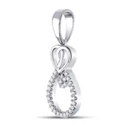 14kt White Gold Round Diamond Heart Teardrop Cluster Pendant 1/10 Cttw