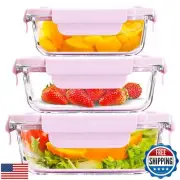 ATRDTO 6 Pieces Rectangle Glass Food Storage Containers with Lids, Meal Prep