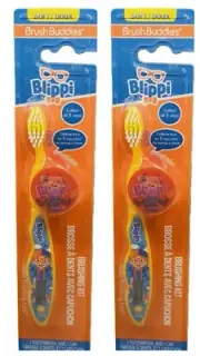 2x Blippi Brush Buddies Soft Toothbrush With Cap Brushing Kit