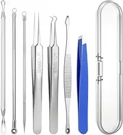 7 Pcs Blackhead Remover Tool Pimple Popper Extractor Tool Curved Blackhead Tweezers Kit Stainless Pimple Acne Blemish Removal Tools Kit Professional Remover for Face Blackhead Whiteheads Milia Pimples