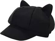 [Generic] Cute Cat Ears Newsboy Hat Paperboy Caps for Women Warm Cabbie Gatsby Painter Hats Vintage Octagonal Cap