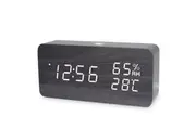 TODO LED Digital Alarm Clock Rechargeable Woodgrain USB Android iOS Control APP - Black