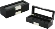 5 Ebony Wood Watch Box Display Case Storage Jewelry Organizer with Glass Top, St