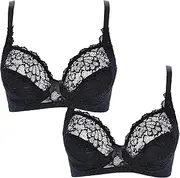 [Cotonella] Pack of 2 (White and Black) - Daniela Push Up Bra in Cup B. Pre-Shaped Soft lace with Gel Padding.