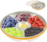Divided Serving Tray with Lid, Snackle Box Charcuterie Container, 6 Compartment Snack Tray, Stainless Steel Snack Platters Organizer Food Storage Containers Dishwasher Safe for Fruits