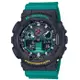 【CASIO 卡西歐】G-SHOCK 錄音帶繽紛標籤方形時尚潮流電子錶 黑綠 GA-100MT-1A3_51.2mm