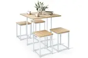 Costway Wood Dining Table Set Compact Kitchen Table & 4 Chairs Metal Frame Breakfast Restaurant Kitchen Natural