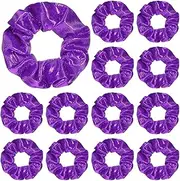 Taiyin 24 Pieces Shiny Metallic Scrunchie Solid Scrunchies Hair Ties Hair Elastics Accessories Elastic Band for Women Gym Dance Cheerleading Softball Volleyball Baseball Team(Purple)