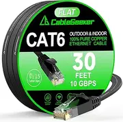 Cat 6 Ethernet Cable 30 ft, Indoor&Outdoor, High Speed 10Gbps Flat Internet Network Cable, Cat6 Ethernet Patch Cable Long, Computer LAN Cable with Free Clips & Straps for Router, Modem, PS4/5, Black