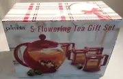 TEA SET * PRIMULA - 5 Pieces: 40 oz. TeaPot, Infuser, 4 Mugs, 3 Jasmine&2 Peach