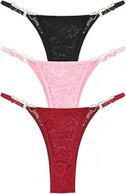 [Ausing] Thongs for Women Lace Low Rise Panties Sexy Sheer G-Strings Ultra Thin Floral Lace Briefs Comfortable Breathable Thongs Adjustable Underwear Ladies Hipster Knickers 3 Pack XS-L