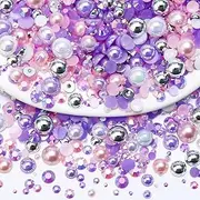 60g Mix Pearls and Rhinestones for Crafts, 2mm-10mm Flatback for Tumblers Shoes Nails Face Art, Bedazzling Half Pearls and Jelly Rhinestones, Pink|Purple|White