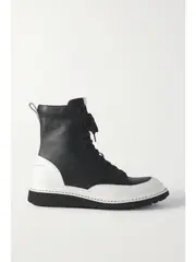 [LOEWE] LOEWE - Two-tone Leather Combat Boots - Black - IT38 IT 38 Black
