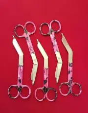 NEW 5 O.R NURSES LISTER BANDAGE SCISSORS 5.5" COLOR HANDLE(PINK) ROUND PATTERN