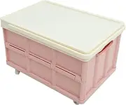DECHOUS Foldable Shopping Trolley Box Stackable Clothes Storage Box with Wheel Car Trunk Storage Box with Lid for Travel Moving Pink