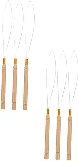 Didiseaon 6Pcs Hair Extension Loop Needle Wooden Handle Crochet Tool for Easy Hair Styling Micro Ring Threader for Dreadlocks and Extensions