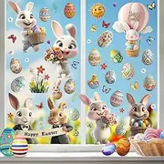 KIKISML Easter Window Clings Stickers 106pcs, Various Cute Bunny Colorful Easter Eggs Flower Butterfly Window Stickers Decor, 9 Sheets Static Sticker for School Home Office Party Accessory Supplies