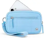 [WESTBRONCO] Wristlet Wallets for Women Nylon Quilted RFID Wallet with 3 Zipper Purse for Travel, Blue