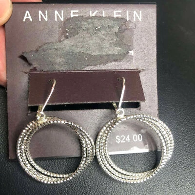 4096 Anne Klein silvertone textured interlocking circle drop dangle NWT