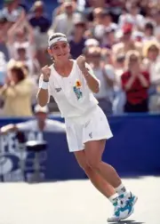 Arantxa Sanchez Vicario of Spain celebrates after defeating Steffi- Old Photo 2