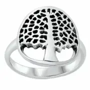 Tree of Life Ring 925 Sterling Silver 18mm Casual Band Size 5-10