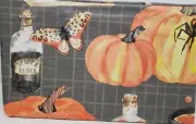 Peva Vinyl Flannel Back Tablecloth,52"x52"Square, HALLOWEEN PUMPKINS & SKULLS,GR